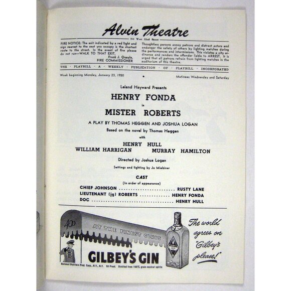 Mister Roberts Playbill 1950 Henry Fonda William Harrigan Henry Hulll - Picture 5 of 10